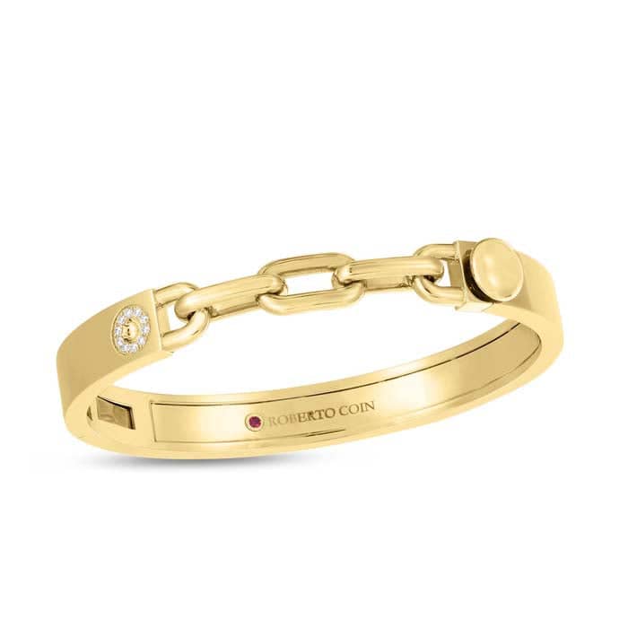 Roberto Coin Navarra Diamond Accent with 3 Link Chain Bangle in 18K Yellow Gold