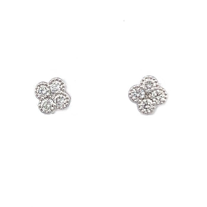 Mountz Collection 4-Petal Small Clover Stud Earrings in 14K White Gold
