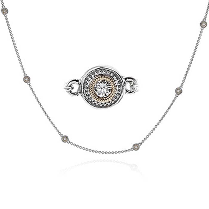 Simon G. 18" Double Milgrain Diamond by the Yard Necklace in 18K White and Rose Gold