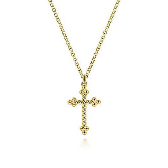 Gabriel & Co. 17" Twisted Rope Cross Pendant Necklace in 14K Yellow Gold