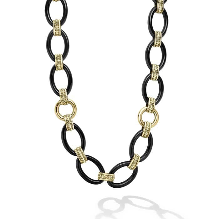 LAGOS Gold and Black Ceramic Link Necklace in 18K Yellow Gold