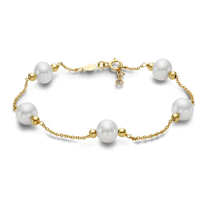 Mastoloni 7" Freshwater Cultured Pearl Fancy Tin Cup Bracelet in 14K Yellow Gold