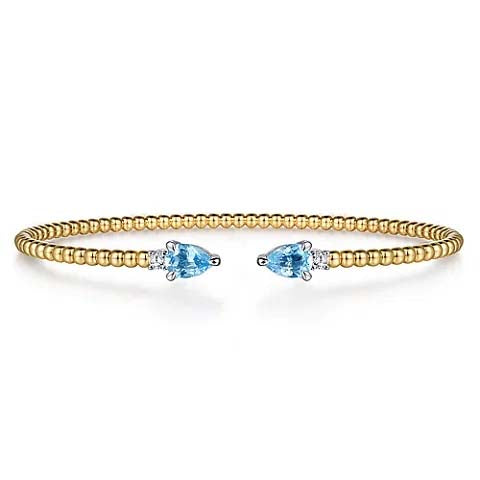 Gabriel & Co. Bujukan Open Cuff Bracelet with Blue Topaz and Diamonds in 14K Yellow and White Gold