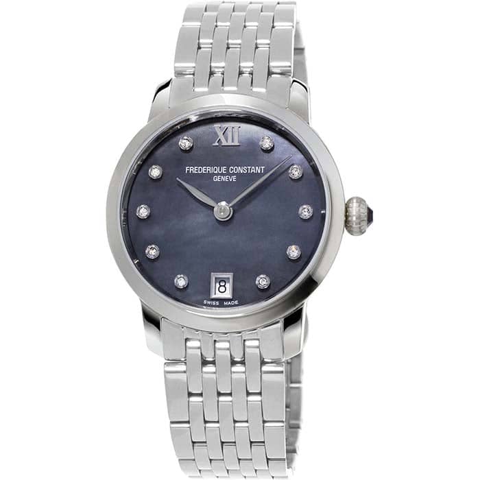 Frederique Constant .05CTW Diamond 30MM Black Mother-Of-Pearl Dial Stainless Steel Bracelet Watch