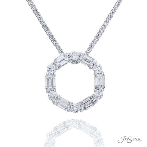 J B Star Emerald-Cut Diamond Circle Pendant in Platinum