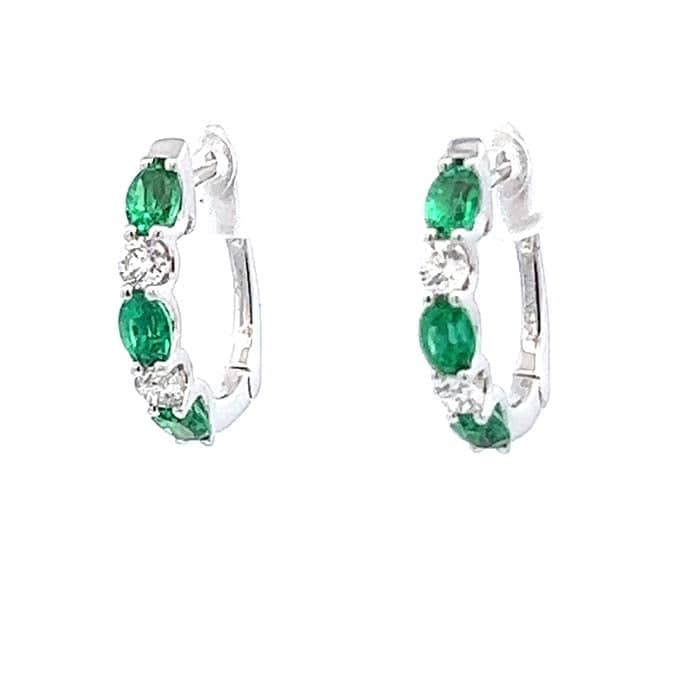 Mountz Collection Oval Emerald and Diamond Hinged Hoop Earrings in 14K White Gold