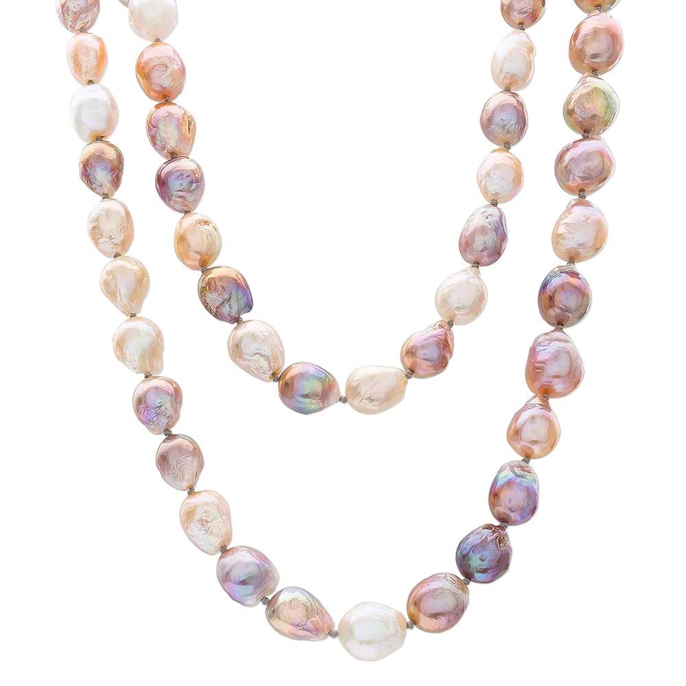 Stephen Dweck 38" Pearlicious Baroque White, Natural, Pink and Lavender Cultured Freshwater Pearl Necklace with Sterling Silver Clasp