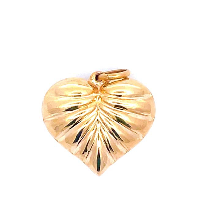 Estate Puffed Ribbed Heart Charm in 14K Yellow Gold