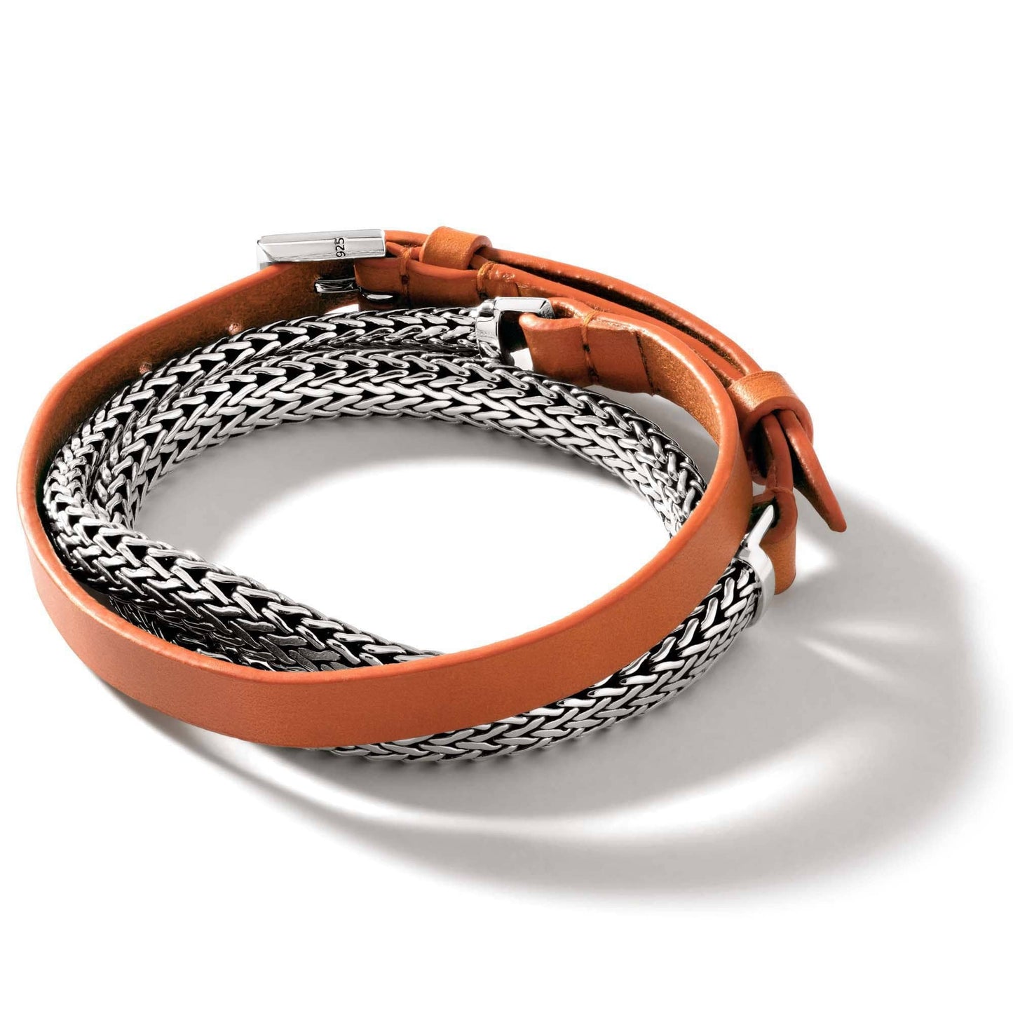 John Hardy Icon Orange Leather Triple Wrap Bracelet in Sterling Silver