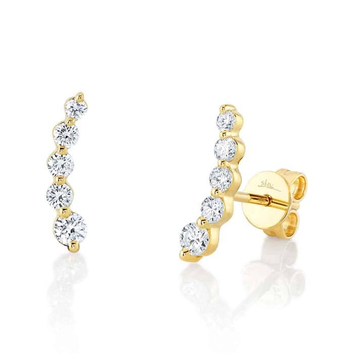Shy Creation Tapered Diamond Ear Climbers in 14K Yellow Gold