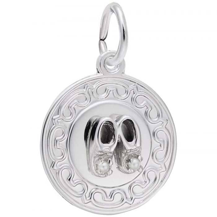 Rembrandt Baby Booties Disc with Pearls Charm in Sterling Silver