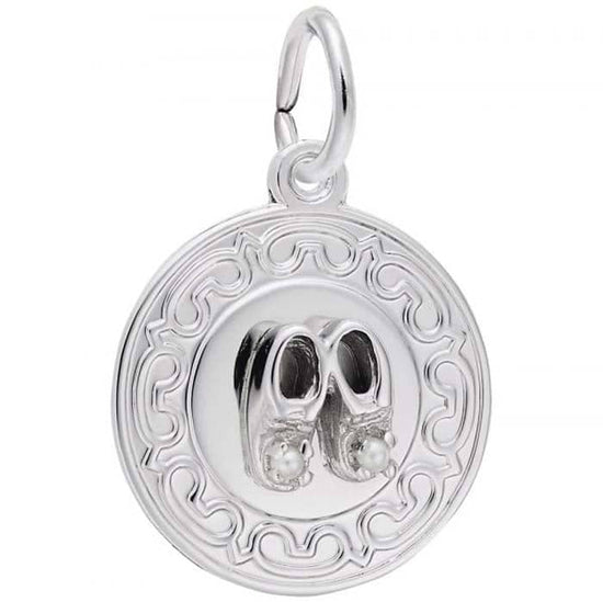 Rembrandt Baby Booties Disc with Pearls Charm in Sterling Silver