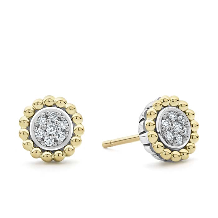 LAGOS Caviar Diamond Stud Earrings in Sterling Silver and 18K Yellow Gold