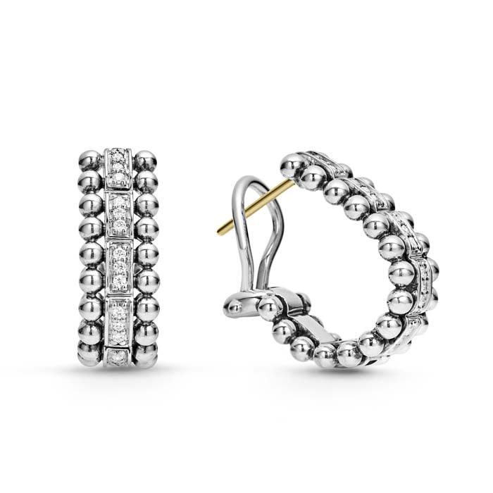 LAGOS .18CTW Caviar Spark Diamond Oval Hoop Earrings in Sterling Silver