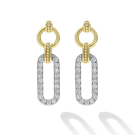 LAGOS Diamond Pavé Oval Link Drop Earrings in 18K Yellow Gold and Sterling Silver