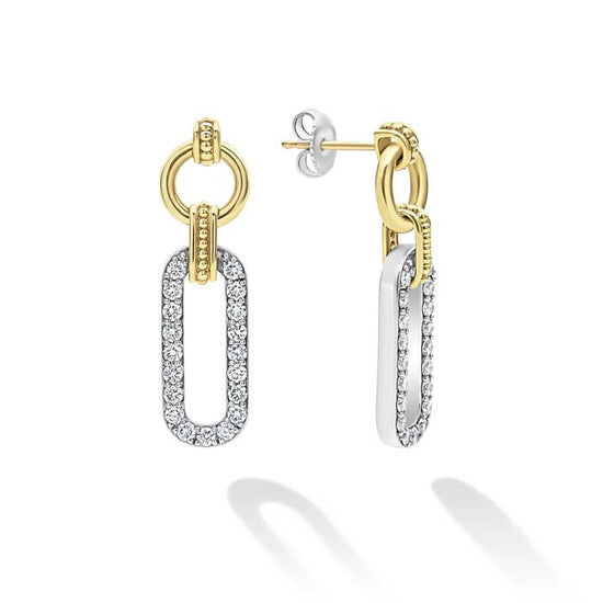 LAGOS Diamond Pavé Oval Link Drop Earrings in 18K Yellow Gold and Sterling Silver