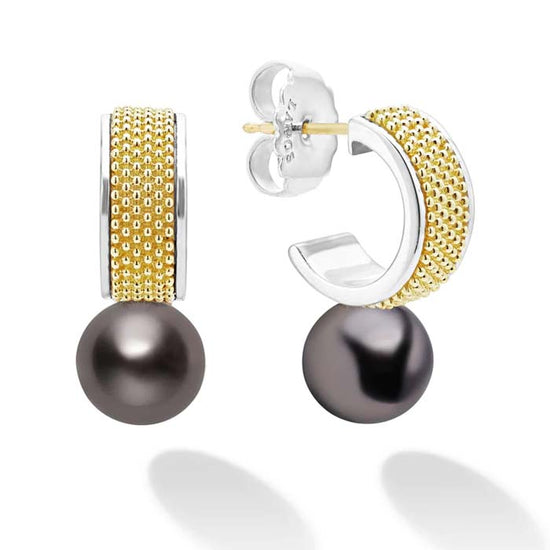 LAGOS Two-Tone Tahitian Pearl Hoop Earrings in Sterling Silver and 18K Yellow Gold