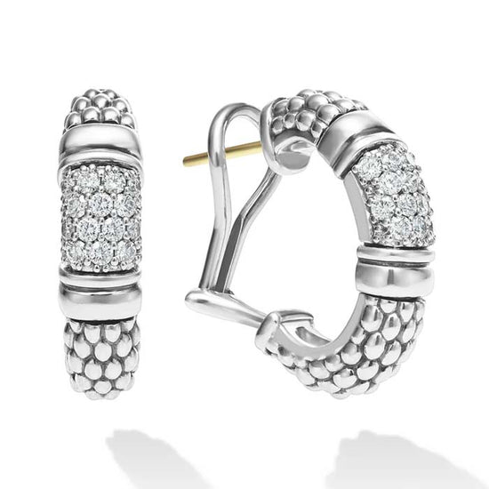 Lagos .53CTW Caviar Diamond Hoop Earrings in Sterling Silver