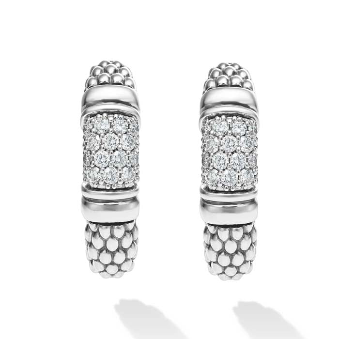 Lagos .53CTW Caviar Diamond Hoop Earrings in Sterling Silver