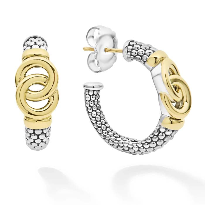 LAGOS Signature Caviar Interlocking Hoop Earrings in 18K Yellow Gold and Sterling Silver