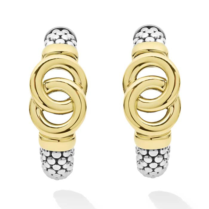 LAGOS Signature Caviar Interlocking Hoop Earrings in 18K Yellow Gold and Sterling Silver