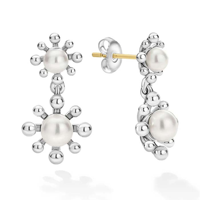 LAGOS Luna Fleur Pearl Drop Earrings in Sterling Silver and 14K Yellow Gold