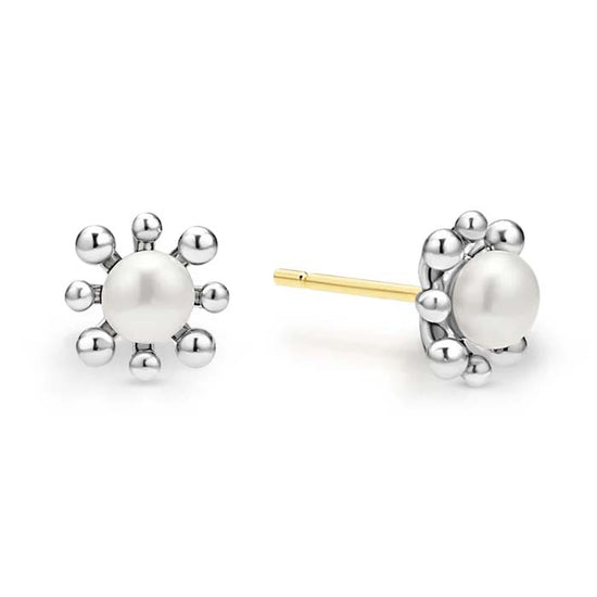 LAGOS Luna Fleur Pearl Stud Earrings in Sterling Silver and 14K Yellow Gold