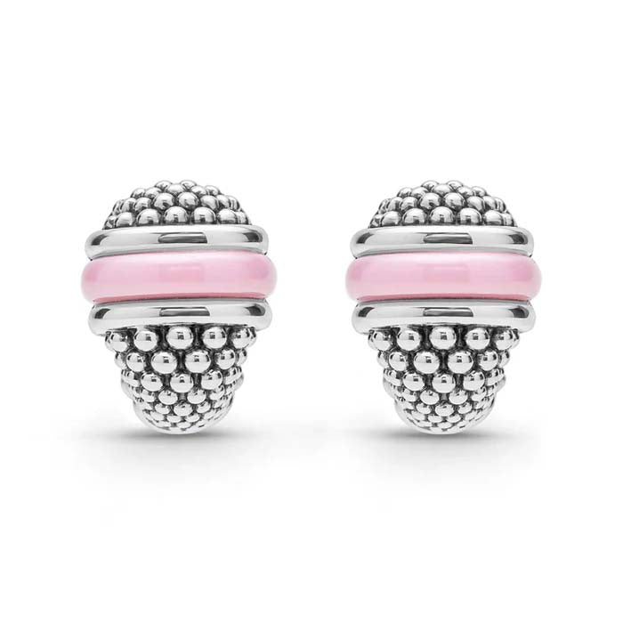 LAGOS Pink Ceramic Caviar Omega Clip Earrings in Sterling Silver