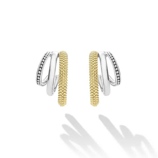 LAGOS Caviar Lux Two-Tone Three Ring Hoop Earrings in Sterling Silver and 18K Yellow Gold