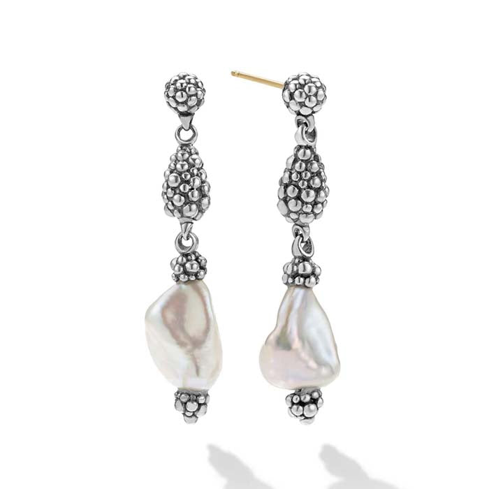 LAGOS Luna Pearl Keishi Caviar Top Drop Earrings in Sterling Silver