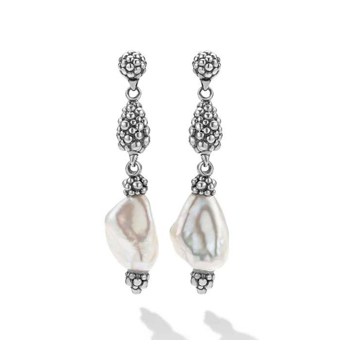 LAGOS Luna Pearl Keishi Caviar Top Drop Earrings in Sterling Silver