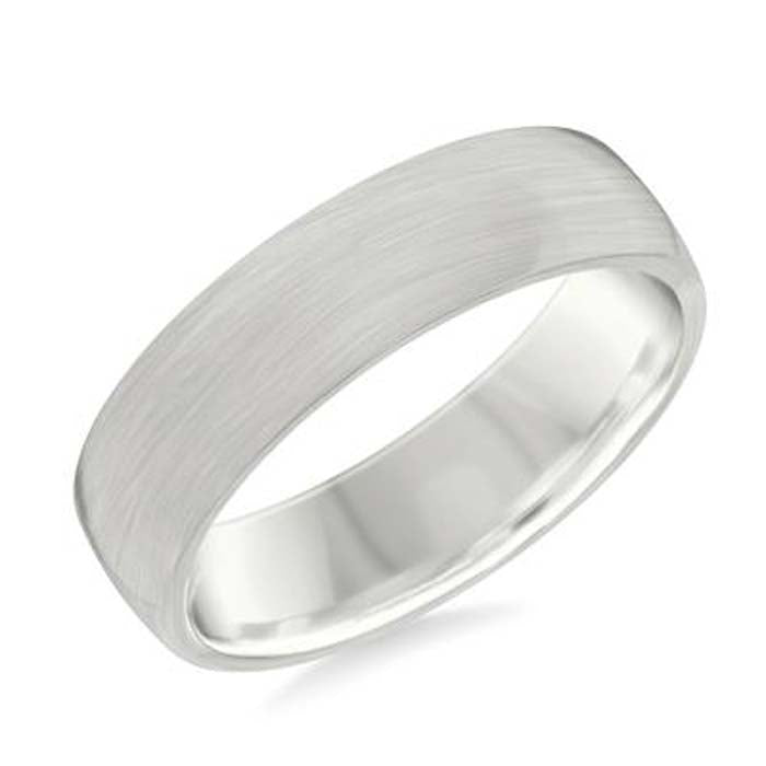 Frederick Goldman 6mm Brush Finish Low Dome Wedding Band in 14K White Gold