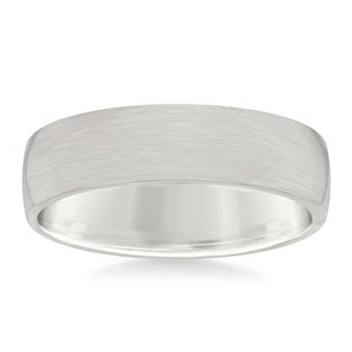 Frederick Goldman 6mm Brush Finish Low Dome Wedding Band in 14K White Gold