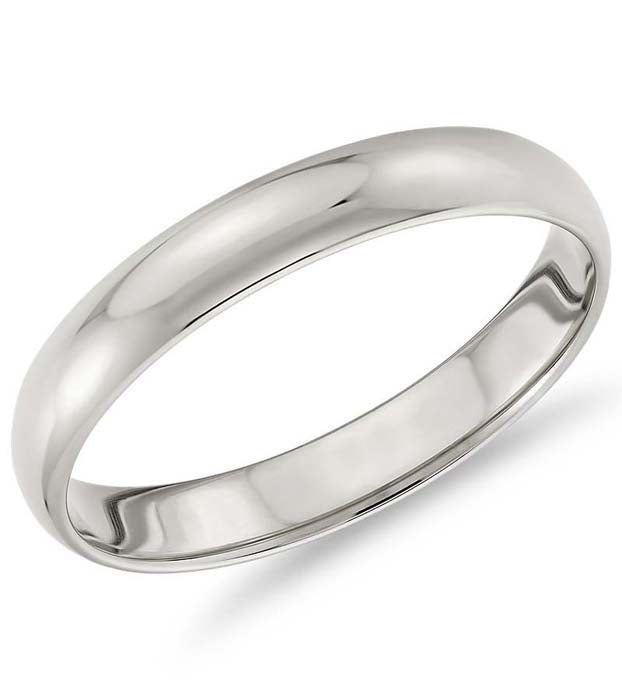 Goldman 3MM Low Dome Wedding Ring in 14K White Gold, Size 8