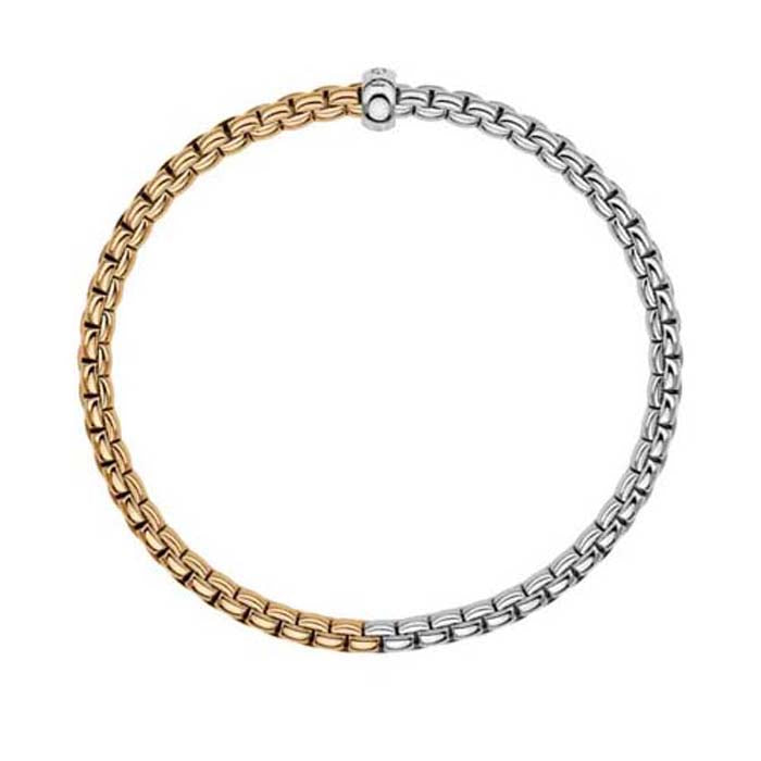 FOPE Eka Collection Two-Tone Flex'it Bracelet with a Diamond in 18K White and Yellow Gold