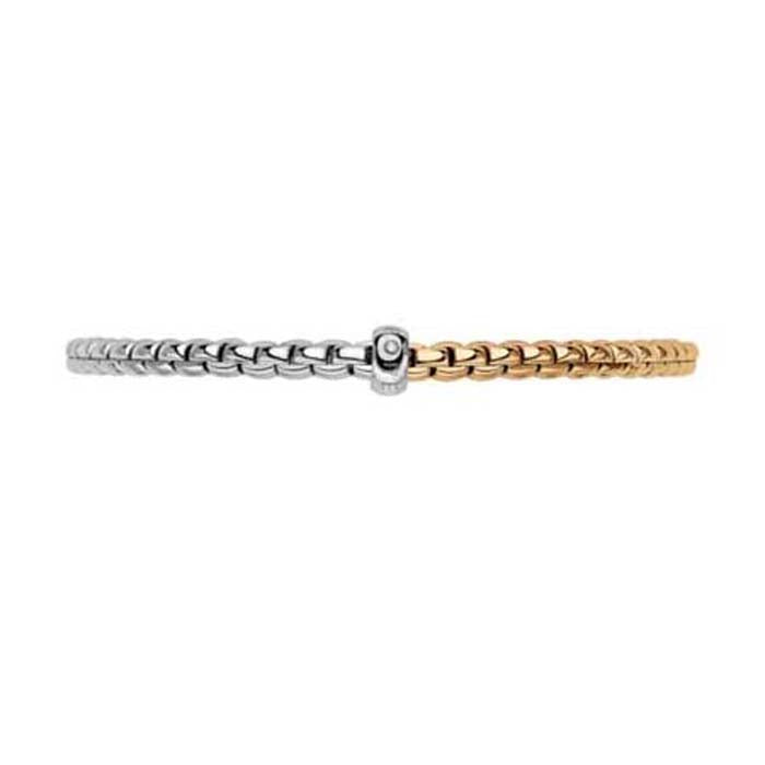 FOPE Eka Collection Two-Tone Flex'it Bracelet with a Diamond in 18K White and Yellow Gold