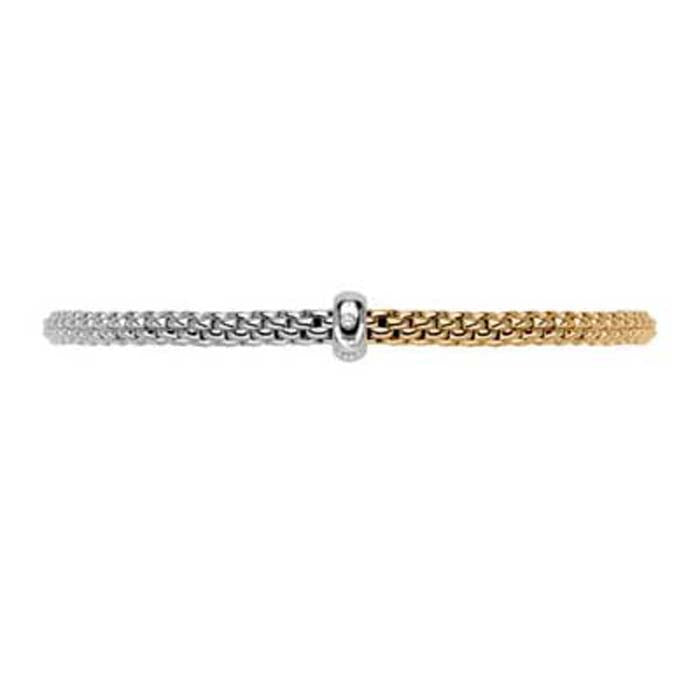 FOPE Prima Collection Two-Tone Flex'it Bracelet with a Diamond in 18K White and Yellow Gold