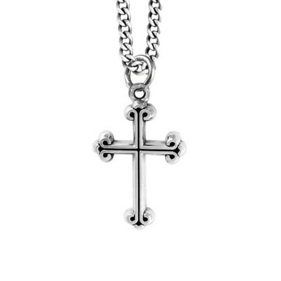 King Baby Extra Small Traditional Cross Pendant on Curb Chain in Sterling Silver