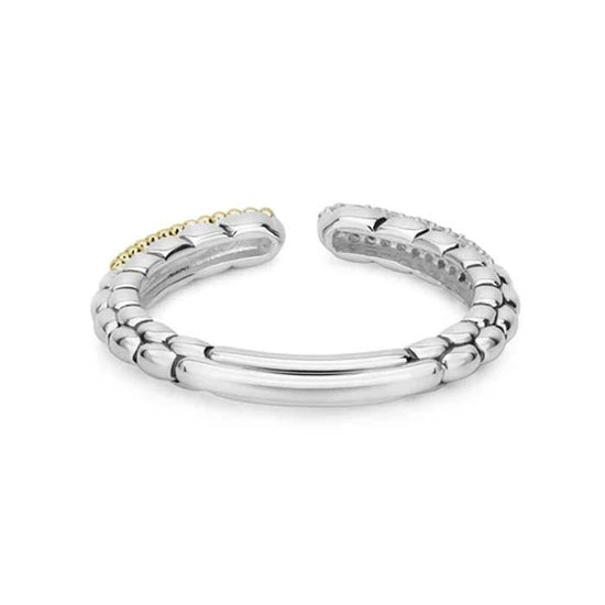 LAGOS Diamond Open Caviar Lux Stackable Ring in Sterling Silver and 18K Yellow Gold