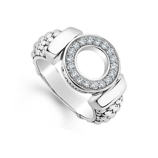 LAGOS Diamond Open Circle Beaded Caviar Spark Ring in Sterling Silver