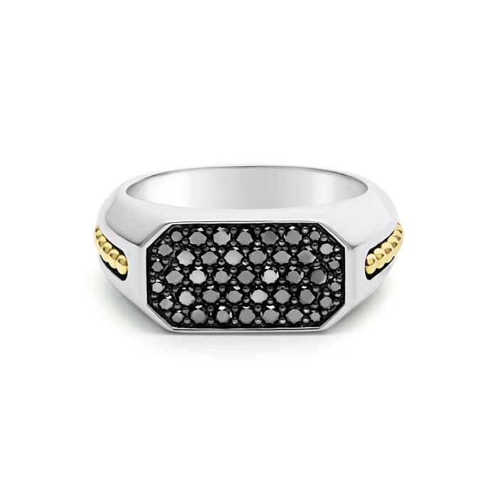 LAGOS Anthem Two-Tone Octagon Black Diamond Ring in Sterling Silver and 18K Yellow Gold