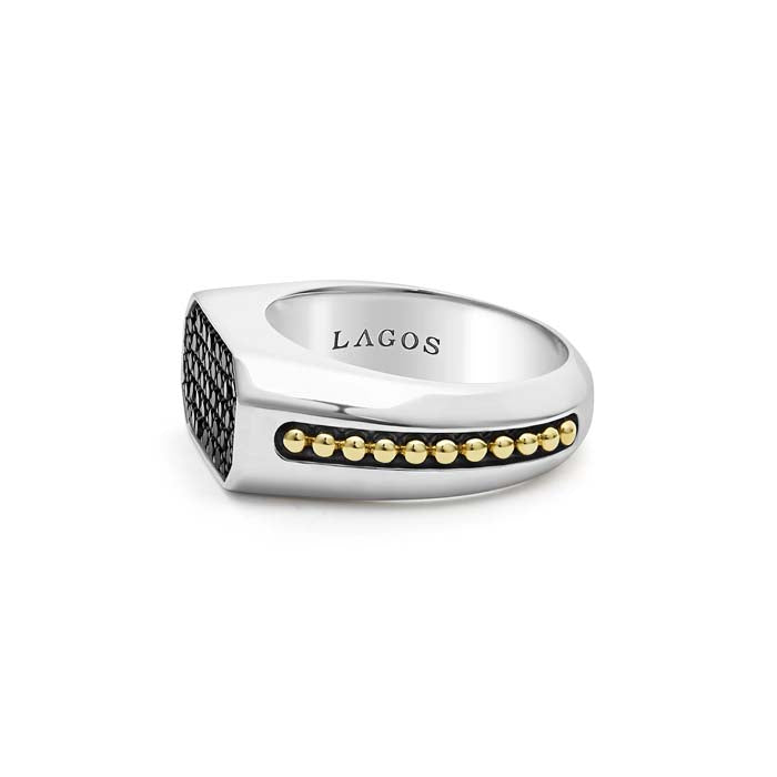 LAGOS Anthem Two-Tone Octagon Black Diamond Ring in Sterling Silver and 18K Yellow Gold