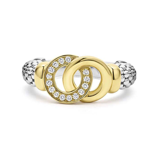 LAGOS Interlocking Diamond Ring in 18K Yellow Gold and Sterling Silver, Size 7