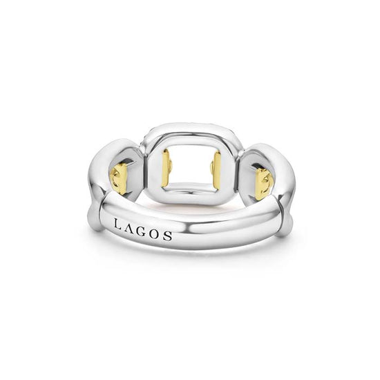 LAGOS Signature Caviar Diamond Pavé Oval Link Ring in Sterling Silver and 18K Yellow Gold