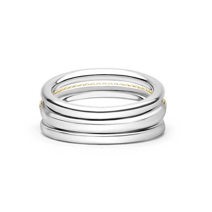 Lagos Two-Tone Three Row Diamond Ring in Sterling Silver and 18K Yellow Gold