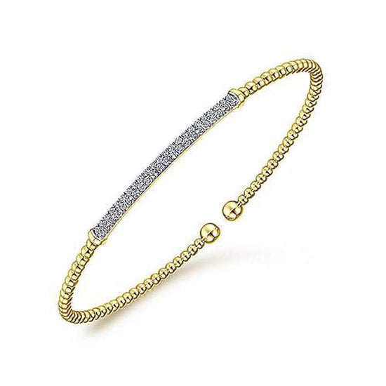 Gabriel & Co. Bujukan Diamond Bar Open Cuff Bangle Bracelet in 14K Yellow Gold