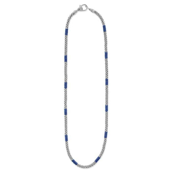 LAGOS Beaded Necklace with Ultramarine Blue Ceramic Stations in Sterling Silver