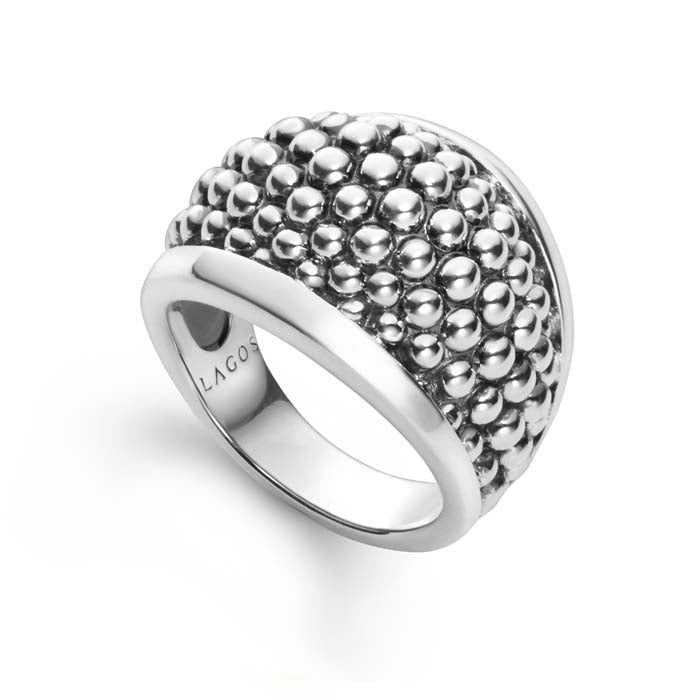 LAGOS Domed Tapered Signature Caviar Ring in Sterling Silver