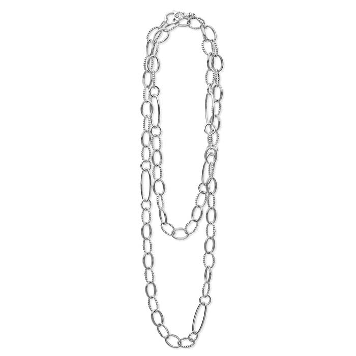 LAGOS 34" Smooth and Beaded Oval Link Necklace in Sterling Silver