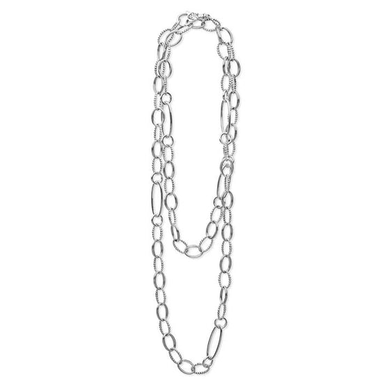 LAGOS 34" Smooth and Beaded Oval Link Necklace in Sterling Silver